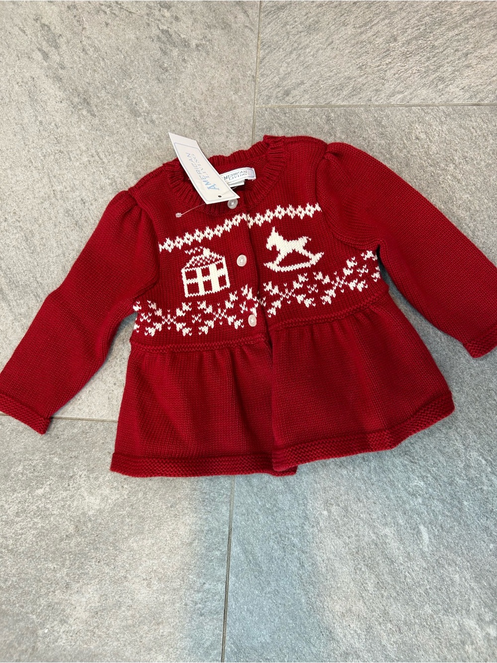 American Living Red Knit Baby Sweater with White Fair Isle Motif